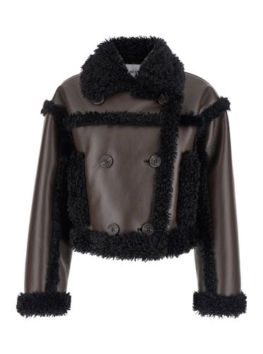 Kristy Crop Double-breasted Coat With Faux Shearling Trim In Leather Woman - STAND STUDIO - Modalova