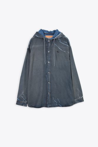 D-dewny-hood-s1 Blue Denim Hooded Shirt With Black Coating Detail - D Dewny Hood S1 - Diesel - Modalova