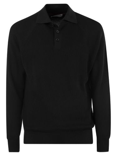 Cotton Rib Knit Polo Shirt With Long Raglan Sleeve - Brunello Cucinelli - Modalova