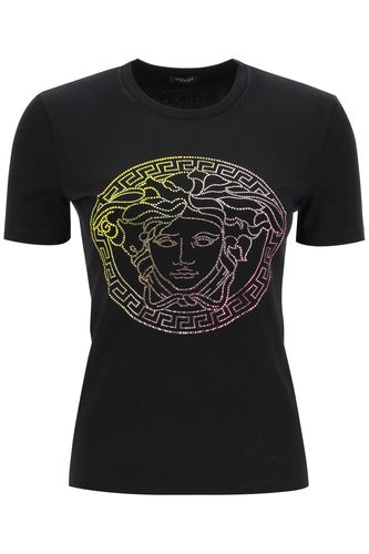 Versace T-shirt With Crystal Medusa - Versace - Modalova