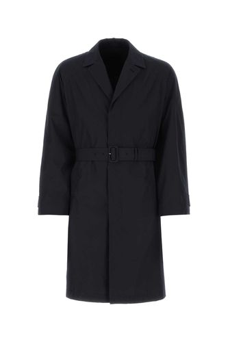 Navy Blue Cotton Blend Overcoat - Prada - Modalova