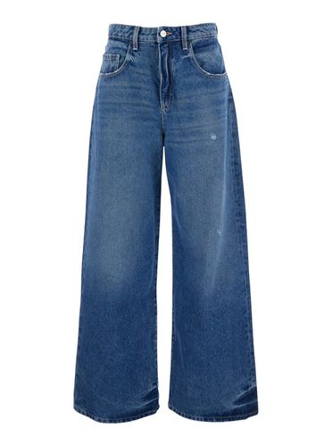 Light Blue Wide Jeans With Logo Patch In Denim Woman - Icon Denim - Modalova