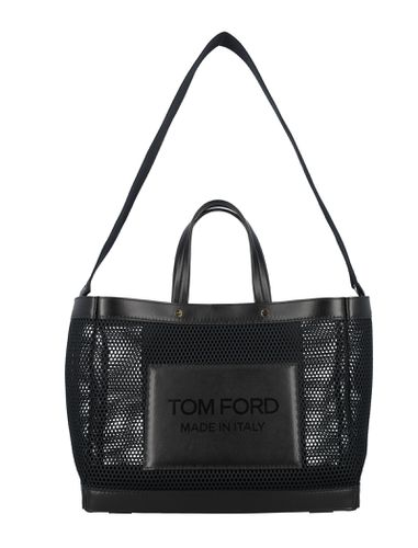 Mesh And Leather T Screw Small E/w Shopping Bag - Tom Ford - Modalova