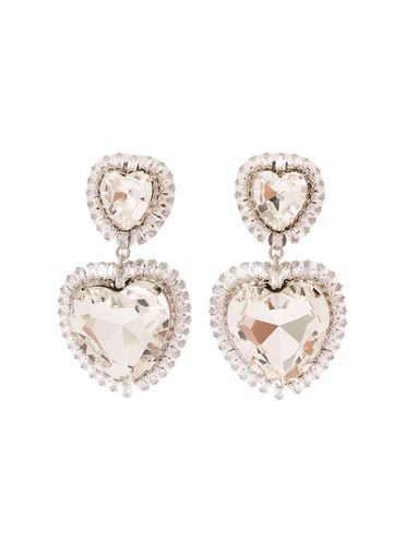 Silver-colored Heart-shaped Clip-on Earrings With Crystal Embellishment In Hypoallergenic Brass Woman - Alessandra Rich - Modalova
