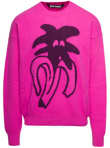Fuchsia jimmy Intarsia Jumper With Logo Drawing In Wool Blend Man - Palm Angels - Modalova