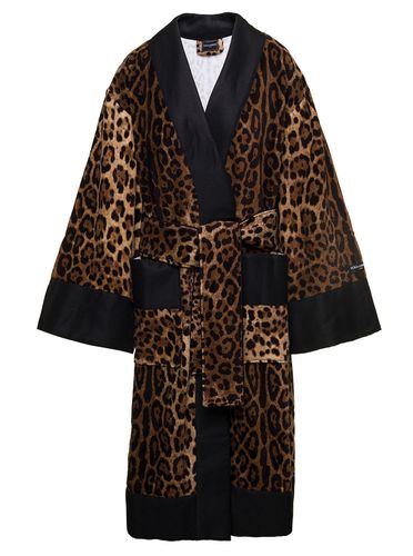Multicolor Kimono Bathrobe With All-over Leopard Print In Cotton - Dolce & Gabbana - Modalova