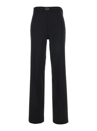 Black High Waisted Trousers With Logo Detail Plate In Viscose Blend Woman - TwinSet - Modalova