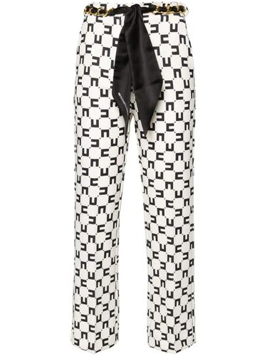 Macro Printing Flared Pants With Belt - Elisabetta Franchi - Modalova