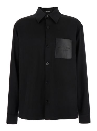 Shirt With Classic Collar And Logo Detail On The Pocket In Wool Stretch Man - Balmain - Modalova