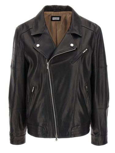 Leather Biker Jacket - Brunello Cucinelli - Modalova