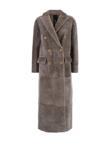 Brown Long Double Breasted Coat In Shearling Woman - Blancha - Modalova