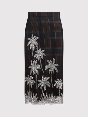 Dark Khaki And Navy Blue Checked Net Midi Skirt With Embroidery - Essentiel Antwerp - Modalova