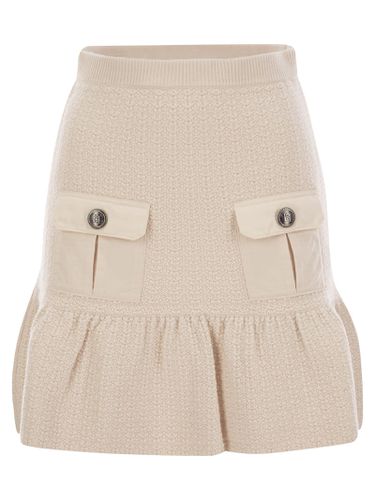 Bouclé Wool Miniskirt With Technical Sail Cloth Pockets - Elisabetta Franchi - Modalova