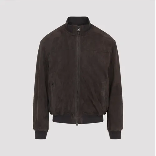 Canali Goat Leather Bomber Jacket - Canali - Modalova
