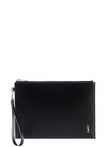 Cassandre Tablet Holder In Shiny Leather With Zip - Saint Laurent - Modalova