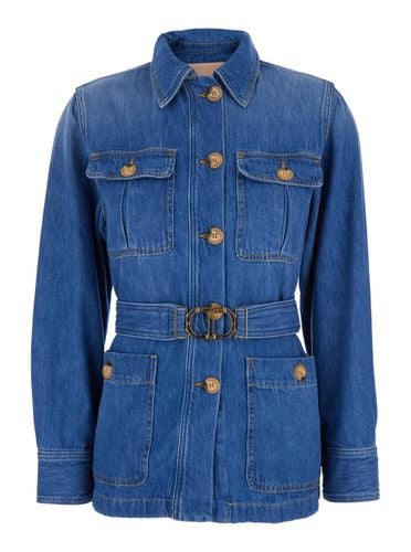 Jacket With Patch Pockets And Adjustable And Removable Waist Belt In Denim Woman - TwinSet - Modalova