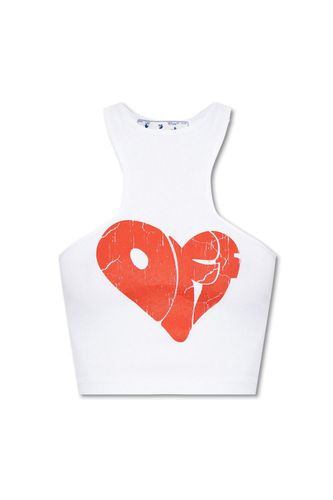 Heart Printed Sleeveless Top - Off-White - Modalova