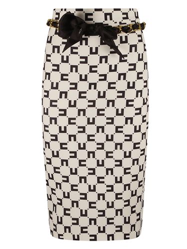 Belted Waist Chain-link Print Skirt - Elisabetta Franchi - Modalova