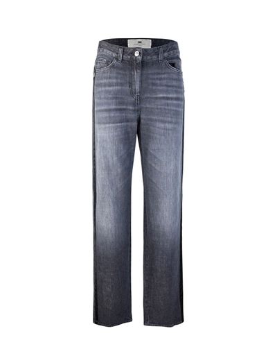 Satin Band Wide-leg Jeans - Elisabetta Franchi - Modalova