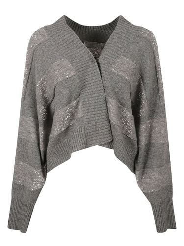 Long-sleeved Cardigan Sweater In Fine Wool, Cashmere And Silk With Striped Pattern - Brunello Cucinelli - Modalova