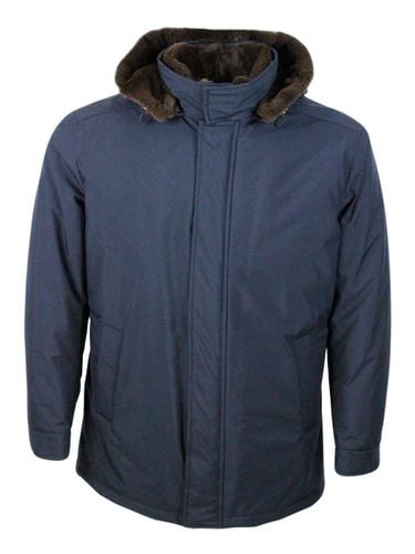 Length Luxury Jacket Padded In Technical Fabric With Precious And Precious Lapin Lining And Detachable Hood. Zip Closure And Front Pockets - Barba Napoli - Modalova