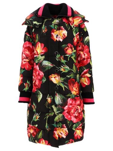 Floral-printed High-neck Long Coat - Dolce & Gabbana - Modalova