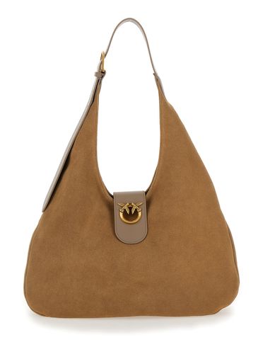 Brown Big Hobo Bag With Logo Detail In Suede Woman - Pinko - Modalova