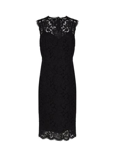 Longuette Dress In Logoed Stretch Lace - Dolce & Gabbana - Modalova