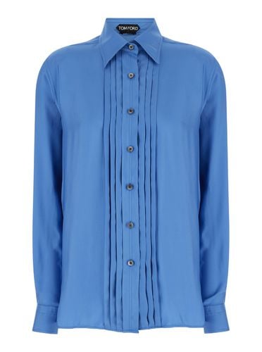 Light-blue Pleated Shirt In Silk Blend Woman - Tom Ford - Modalova