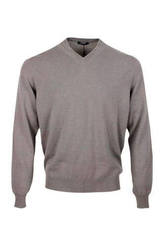 Long-sleeved V-neck Sweater In Fine 2-ply 100% Kid Cashmere With Special Processing On The Edge Of The Neck - Colombo - Modalova