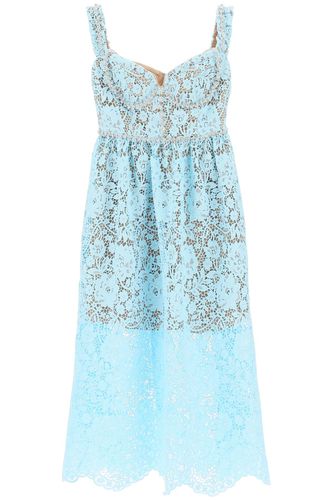 Midi Dress In Floral Lace With Crystals - self-portrait - Modalova