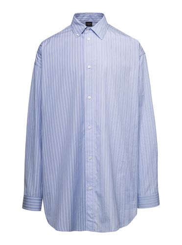 Oversized Light Blue Striped Shirt In Crushed Cotton Man - Balenciaga - Modalova