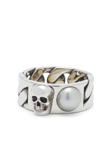 Pearl And Skull Chain Ring In Antique - Alexander McQueen - Modalova