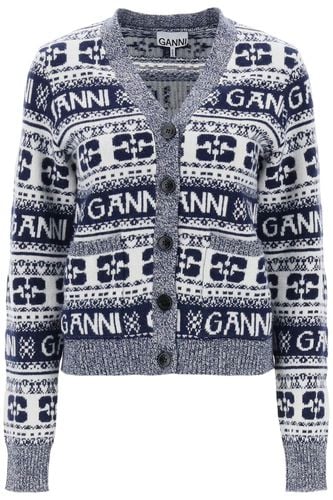 Ganni Cardigan With Logo - Ganni - Modalova