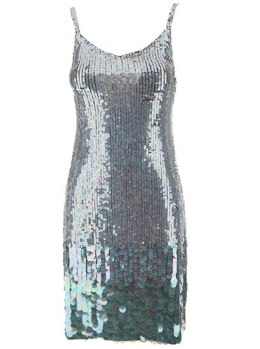 Mini Grey Dress With All-over Multicolor Sequins In Stretch Polyamide Woman - Parosh - Modalova