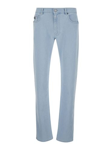 Light Blue Skinny Jeans With Logo Patch In Denim Man - Versace - Modalova