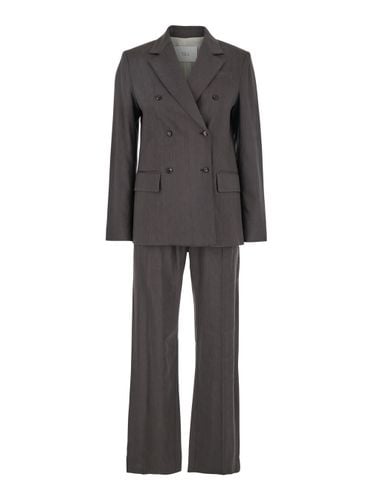 Double-breasted Suit With Notched Revers In Linen And Viscose Stretch Blend Woman - Tela - Modalova