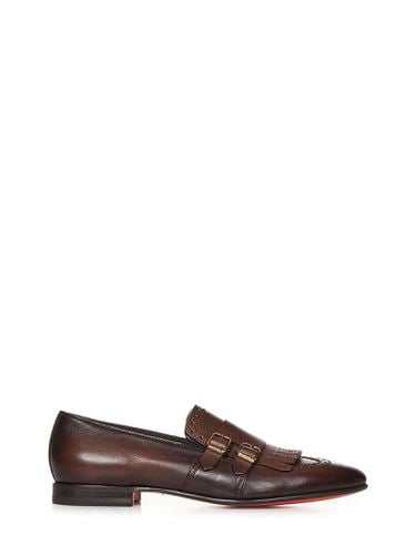 Loafer With Double Buckle And Fringe - Santoni - Modalova