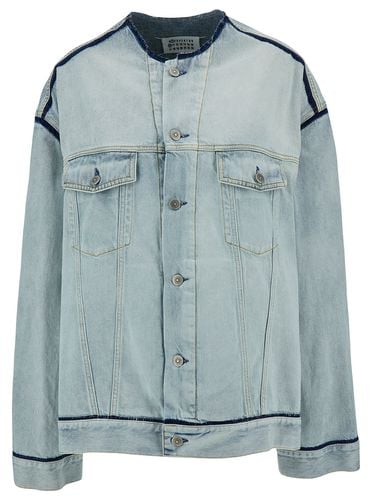 Light Blue Crewneck Jacket With Button Closure In Cotton Denim Woman - Maison Margiela - Modalova