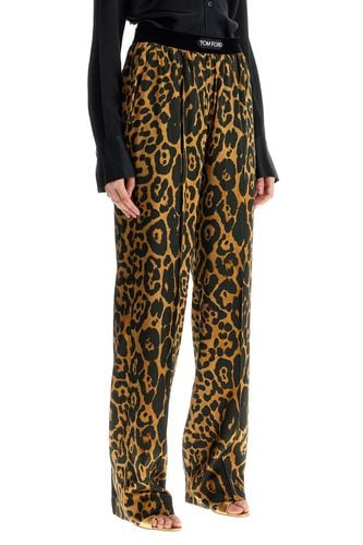 Wide Leg Leopard Print Silk Pants In Camel And Black - Tom Ford - Modalova