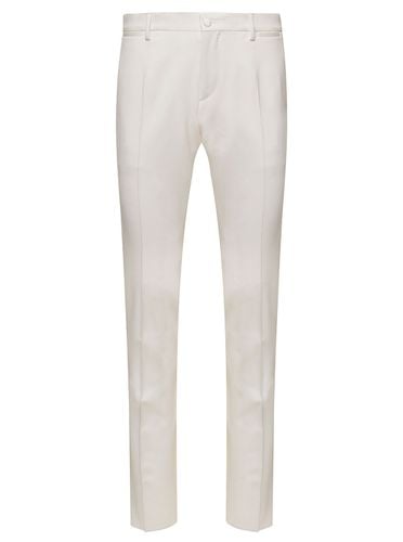 Slim Pants With Covered Button In Wool And Silk Blend Man - Dolce & Gabbana - Modalova