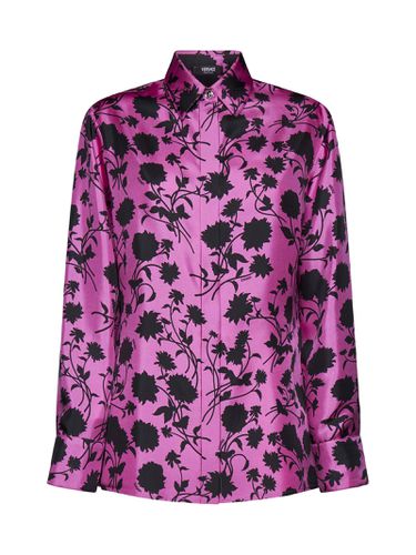 Informal Shirt Floral Silhouette Print Twill Silk Fabric 50% - Versace - Modalova