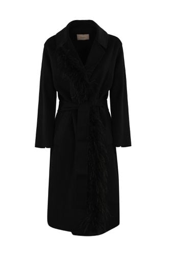 Coat In Wool Blend Cloth With Feathers - TwinSet - Modalova