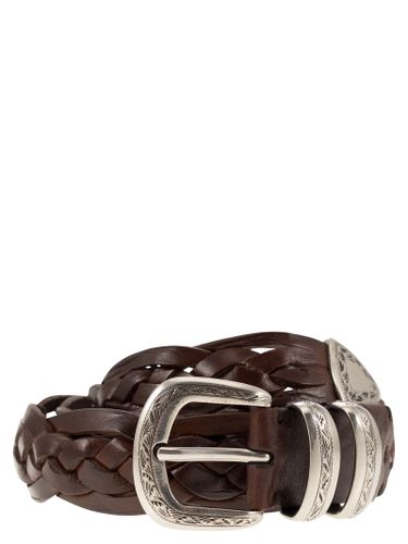 Braided Calfskin Belt With Detailed Buckle And Tip - Brunello Cucinelli - Modalova