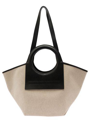 Cala S White And Black Handbag With Leather Handles In Canvas Woman - Hereu - Modalova