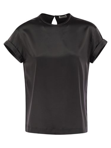 Stretch Silk Satin T-shirt With Necklace - Brunello Cucinelli - Modalova