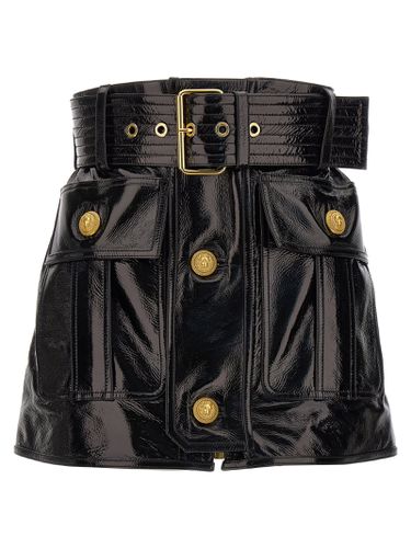 Balmain Belt-up Shiny Leather Skirt - Balmain - Modalova