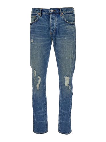 Blue Skinny Jeans With Rips In Stretch Cotton Denim Man - Purple Brand - Modalova