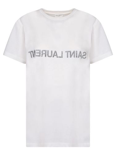 Reverse Logo White T-shirt - Saint Laurent - Modalova