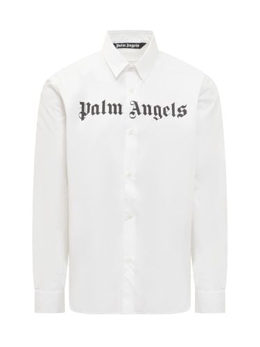 Cotton Shirt With Logo Print - Palm Angels - Modalova
